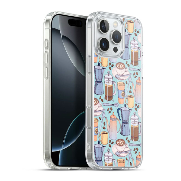 Micklyn Le Feuvre Patterns 2 Coffee Love On Blue Soft Gel Case for Apple iPhone 16 Pro Max & MagSafe