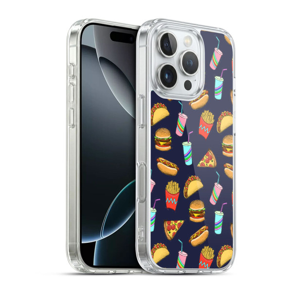 Micklyn Le Feuvre Patterns 2 Fast Food On Navy Soft Gel Case for Apple iPhone 16 Pro & MagSafe