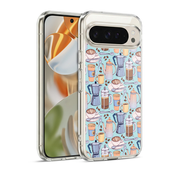 Micklyn Le Feuvre Patterns 2 Coffee Love On Blue Soft Gel Case for Google Pixel 9 / Pixel 9 Pro