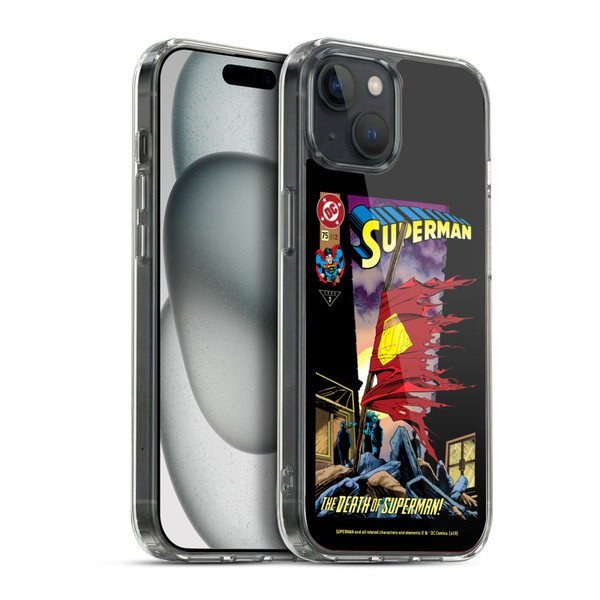 Superman DC Comics Famous Comic Book Covers Death Soft Gel Case for Apple iPhone 15 Plus & MagSafe