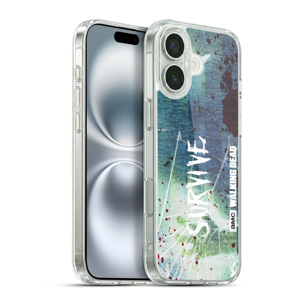 AMC The Walking Dead Typography Survive Torned Glass Soft Gel Case for Apple iPhone 16 Plus & MagSafe