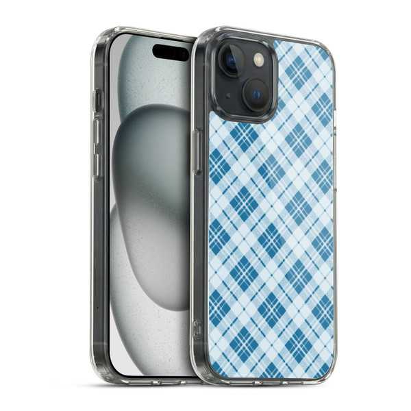 PLdesign Christmas Light Blue Tartan Soft Gel Case for Apple iPhone 15 & MagSafe
