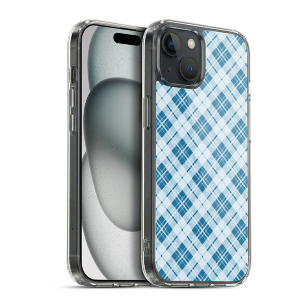 PLdesign Christmas Light Blue Tartan Soft Gel Case for Apple iPhone 15 Plus & MagSafe