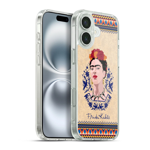 Frida Kahlo Portrait Navy Blue Soft Gel Case for Apple iPhone 16 Plus & MagSafe