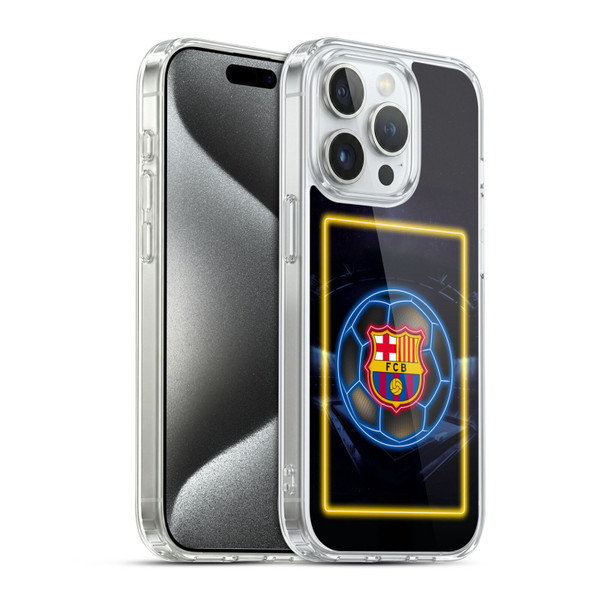 FC Barcelona Neon Logo Soft Gel Case for Apple iPhone 15 Pro & MagSafe