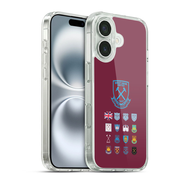 West Ham United FC Crest History Pattern 2 Soft Gel Case for Apple iPhone 16 & MagSafe