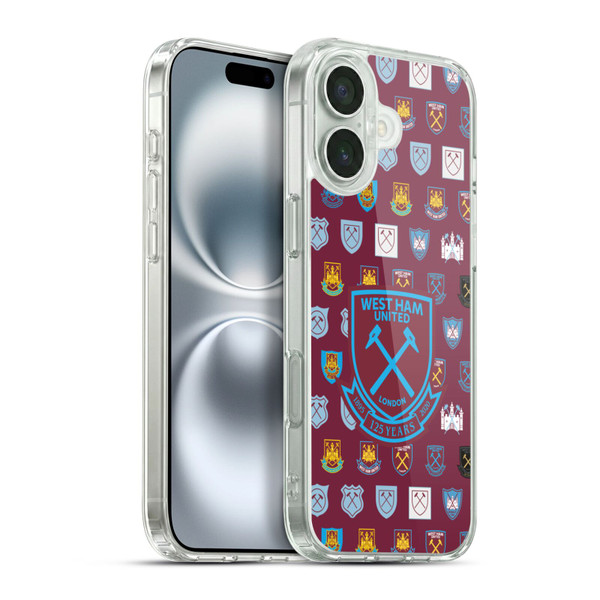 West Ham United FC Crest History Pattern 5 Soft Gel Case for Apple iPhone 16 Plus & MagSafe