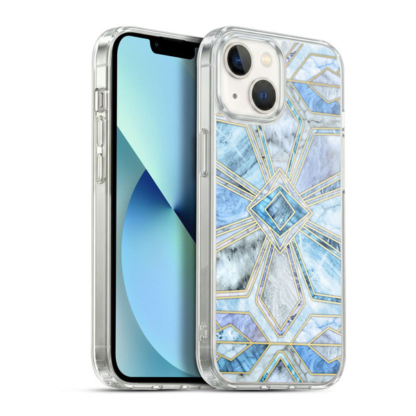Micklyn Le Feuvre Marble Patterns Geometric Gilded Stone Tiles In Soft Blues Soft Gel Case for Apple iPhone 13