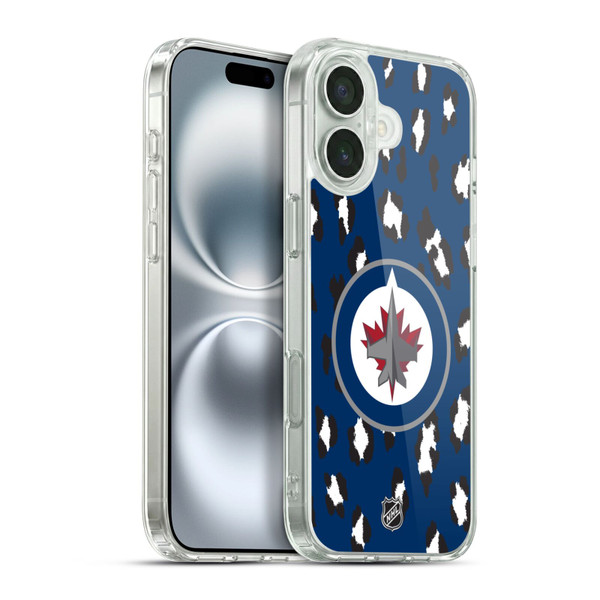 NHL Winnipeg Jets Leopard Pattern Soft Gel Case for Apple iPhone 16 Plus & MagSafe