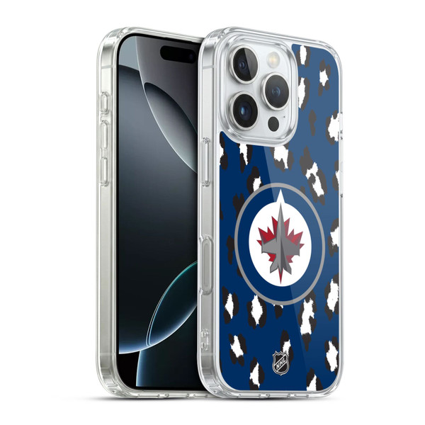 NHL Winnipeg Jets Leopard Pattern Soft Gel Case for Apple iPhone 16 Pro & MagSafe