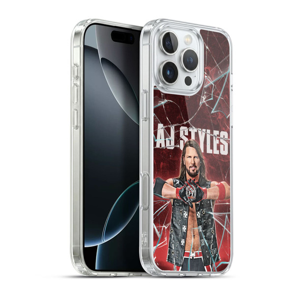 WWE Aj Styles Shattered Glass Soft Gel Case for Apple iPhone 16 Pro Max & MagSafe