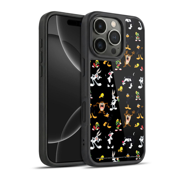 Looney Tunes Patterns Black Gel Armour Case For Apple iPhone 16 Pro