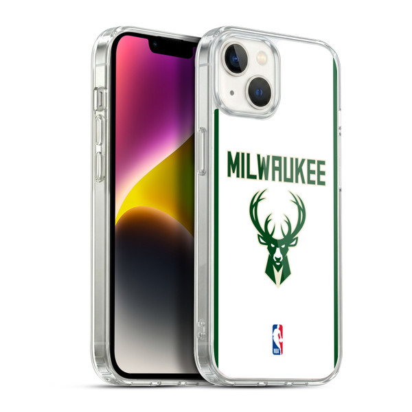 NBA Milwaukee Bucks Logo White Design Soft Gel Case for Apple iPhone 14 Plus & MagSafe