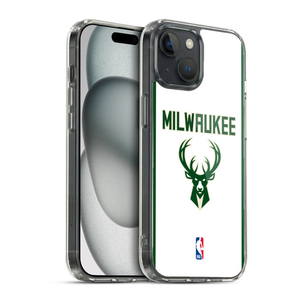 NBA Milwaukee Bucks Logo White Design Soft Gel Case for Apple iPhone 15 & MagSafe