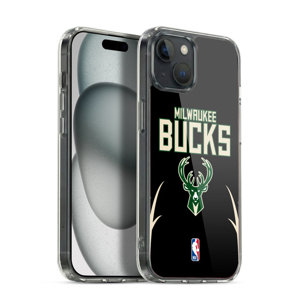 NBA Milwaukee Bucks Logo Black Design Soft Gel Case for Apple iPhone 15 Plus & MagSafe