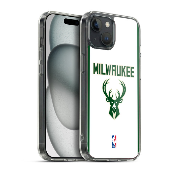 NBA Milwaukee Bucks Logo White Design Soft Gel Case for Apple iPhone 15 Plus & MagSafe