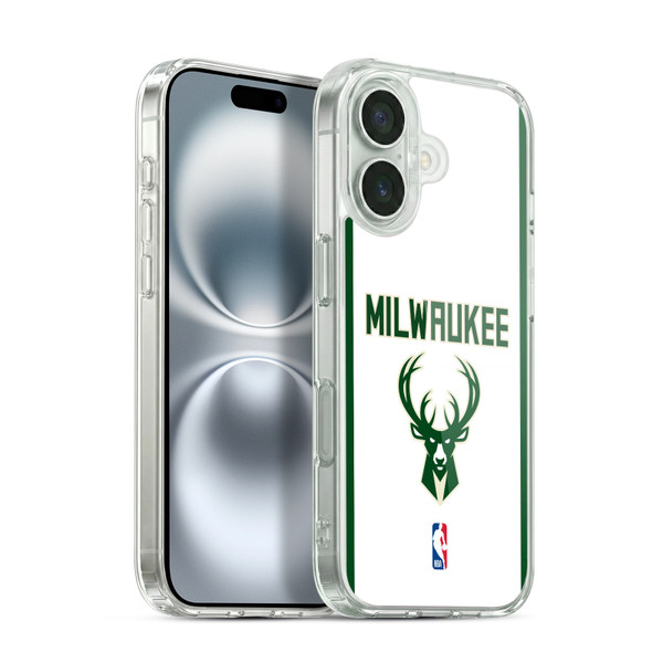 NBA Milwaukee Bucks Logo White Design Soft Gel Case for Apple iPhone 16 & MagSafe
