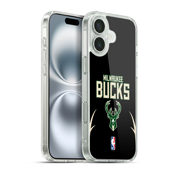 NBA Milwaukee Bucks Logo Black Design Soft Gel Case for Apple iPhone 16 Plus & MagSafe