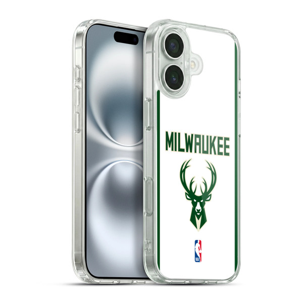 NBA Milwaukee Bucks Logo White Design Soft Gel Case for Apple iPhone 16 Plus & MagSafe