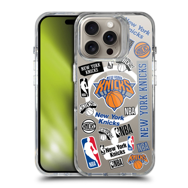 NBA New York Knicks Sticker Collage Print SHOCKPROOF BUMPER CASE COMPATIBLE WITH Apple iPhone 16 Pro & MAGSAFE