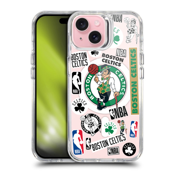 NBA Boston Celtics Sticker Collage Print SHOCKPROOF BUMPER CASE COMPATIBLE WITH Apple iPhone 15 & MAGSAFE