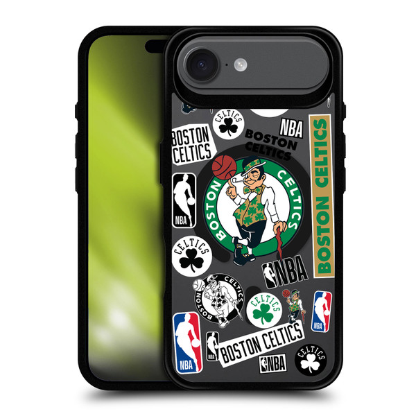 NBA Boston Celtics Sticker Collage Print BLACK SHOCKPROOF BUMPER CASE COMPATIBLE WITH Apple iPhone 17 Air & MAGSAFE