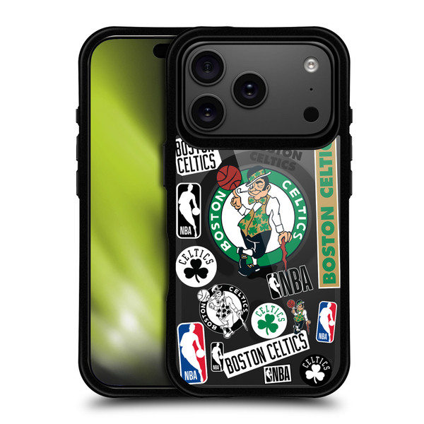 NBA Boston Celtics Sticker Collage Print BLACK SHOCKPROOF BUMPER CASE COMPATIBLE WITH Apple iPhone 17 Pro & MAGSAFE