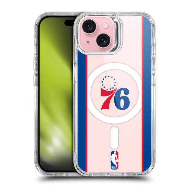 NBA Philadelphia 76ers Logo White Design Text SHOCKPROOF BUMPER CASE COMPATIBLE WITH Apple iPhone 15 & MAGSAFE
