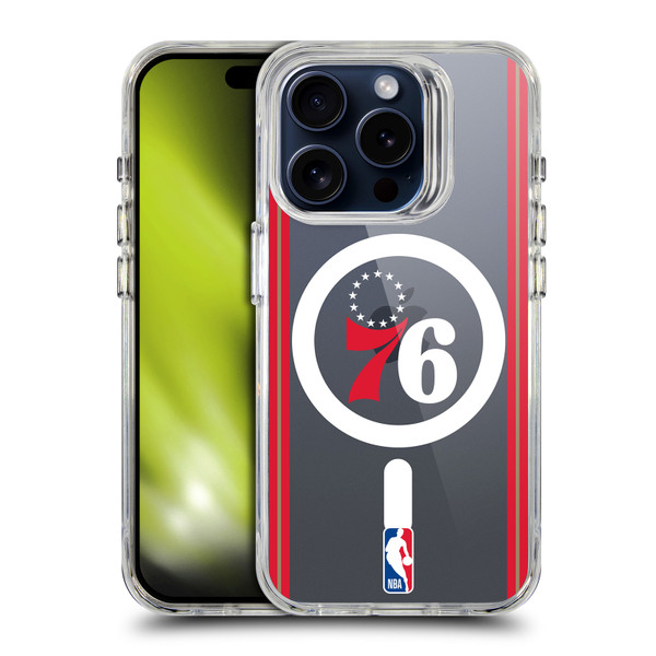 NBA Philadelphia 76ers Logo Retro Design Text SHOCKPROOF BUMPER CASE COMPATIBLE WITH Apple iPhone 15 Pro & MAGSAFE