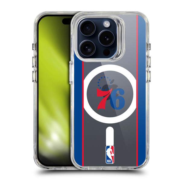 NBA Philadelphia 76ers Logo White Design Text SHOCKPROOF BUMPER CASE COMPATIBLE WITH Apple iPhone 15 Pro & MAGSAFE