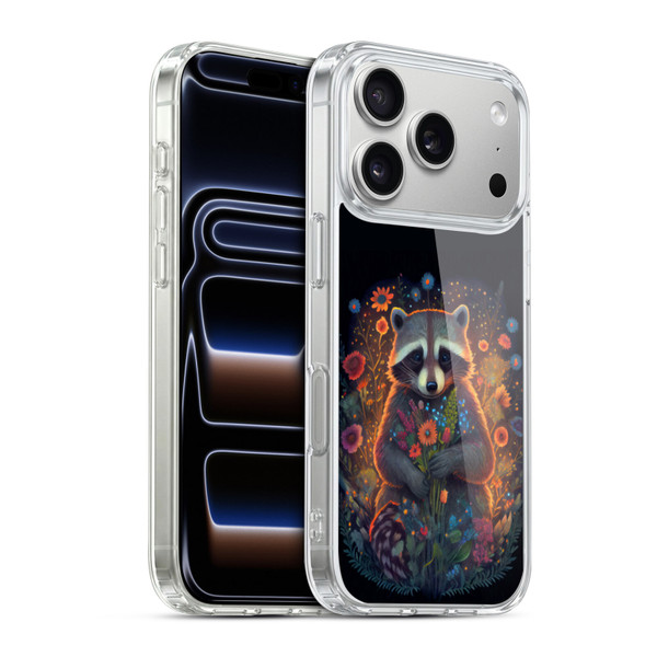 JK Stewart Key Art Raccoon Holding Flowers Soft Gel Case for Apple iPhone 17 Pro