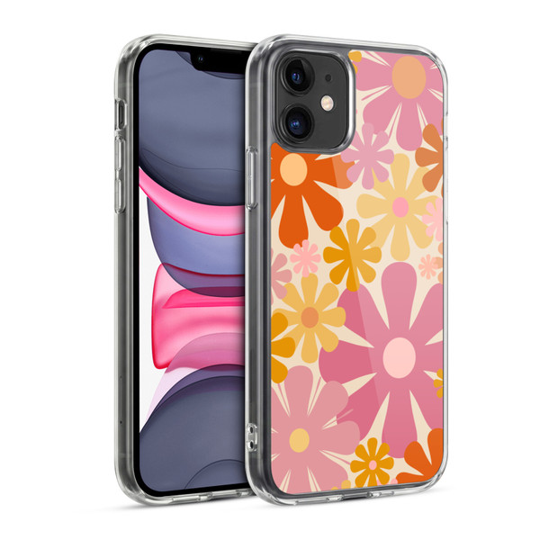 Kierkegaard Design Studio Retro Abstract Patterns Pink Orange Thulian Flowers Soft Gel Case for Apple iPhone 11