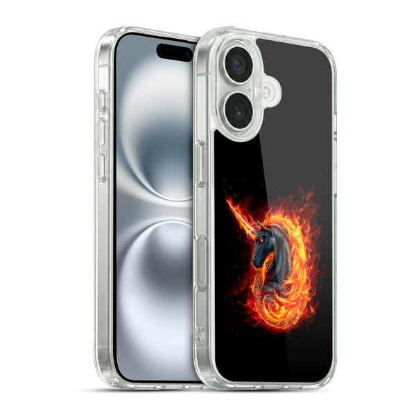 Christos Karapanos Dark Hours Unicorn Black Fire Soft Gel Case for Apple iPhone 16 & MagSafe