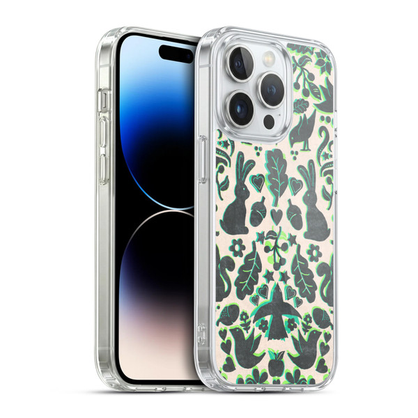 Micklyn Le Feuvre Animals Two Rabbits Folk Art Pattern Soft Gel Case for Apple iPhone 14 Pro & MagSafe