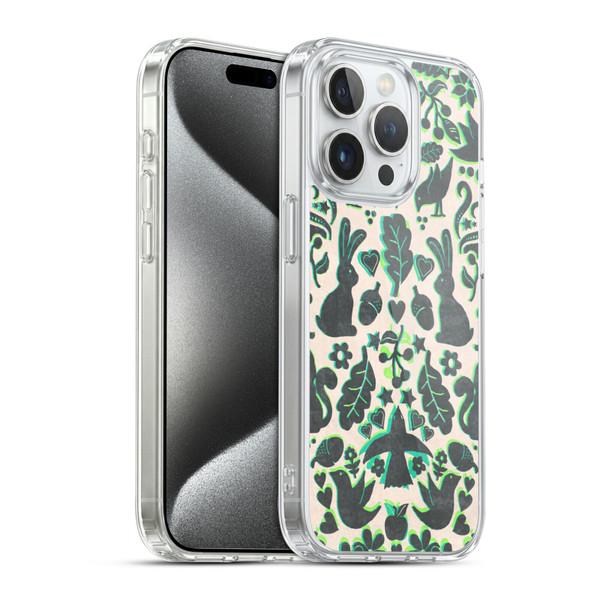 Micklyn Le Feuvre Animals Two Rabbits Folk Art Pattern Soft Gel Case for Apple iPhone 15 Pro & MagSafe