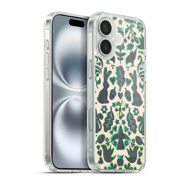Micklyn Le Feuvre Animals Two Rabbits Folk Art Pattern Soft Gel Case for Apple iPhone 16 Plus & MagSafe