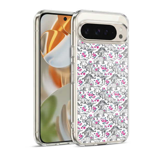 Micklyn Le Feuvre Animals Dinosaurs And Roses Soft Gel Case for Google Pixel 9 / Pixel 9 Pro