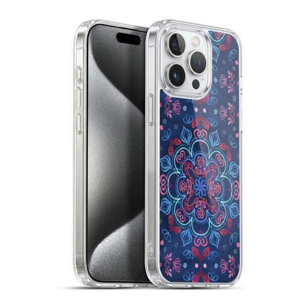 Micklyn Le Feuvre Mandala Cherry Red and Navy Blue Soft Gel Case for Apple iPhone 15 Pro Max & MagSafe