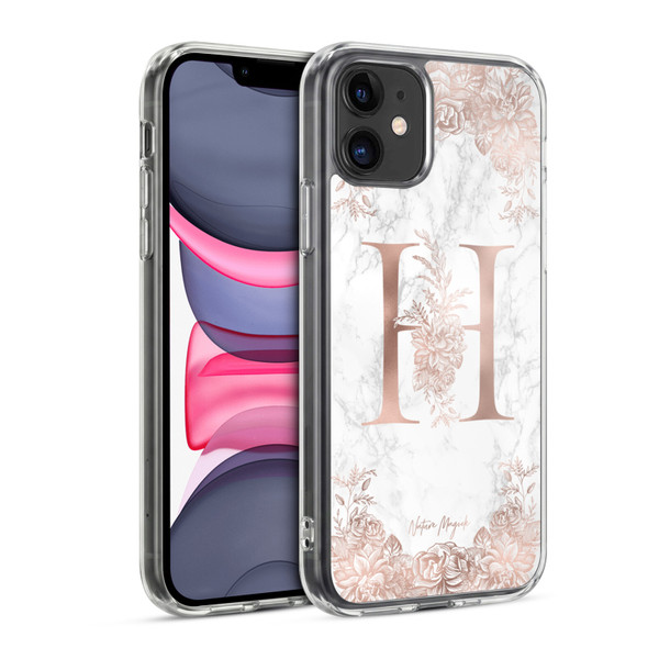 Nature Magick Rose Gold Marble Monogram Letter H Soft Gel Case for Apple iPhone 11