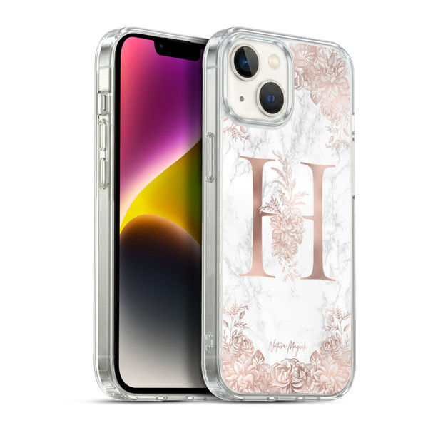 Nature Magick Rose Gold Marble Monogram Letter H Soft Gel Case for Apple iPhone 14