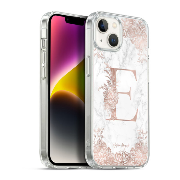 Nature Magick Rose Gold Marble Monogram Letter E Soft Gel Case for Apple iPhone 14 Plus & MagSafe