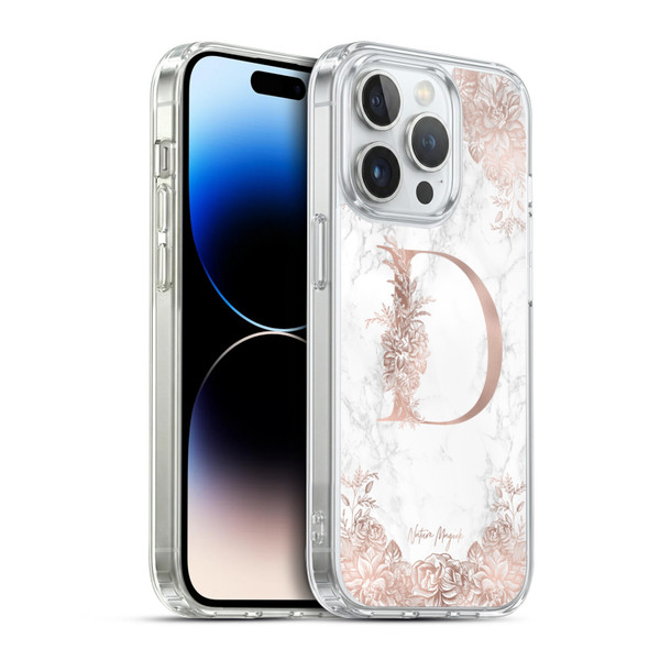 Nature Magick Rose Gold Marble Monogram Letter D Soft Gel Case for Apple iPhone 14 Pro & MagSafe