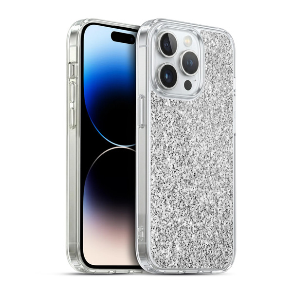 PLdesign Glitter Sparkles Silver Soft Gel Case for Apple iPhone 14 Pro & MagSafe