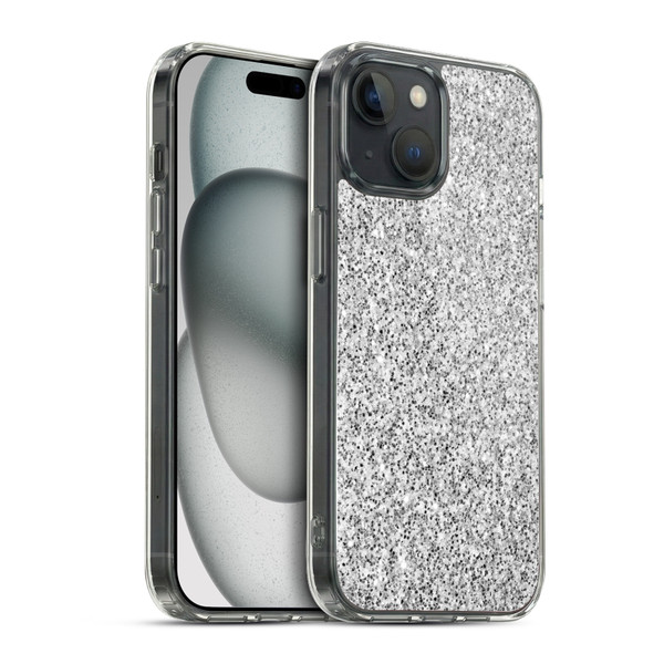 PLdesign Glitter Sparkles Silver Soft Gel Case for Apple iPhone 15 & MagSafe