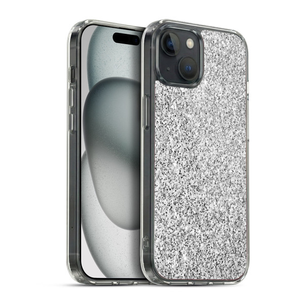 PLdesign Glitter Sparkles Silver Soft Gel Case for Apple iPhone 15 Plus & MagSafe
