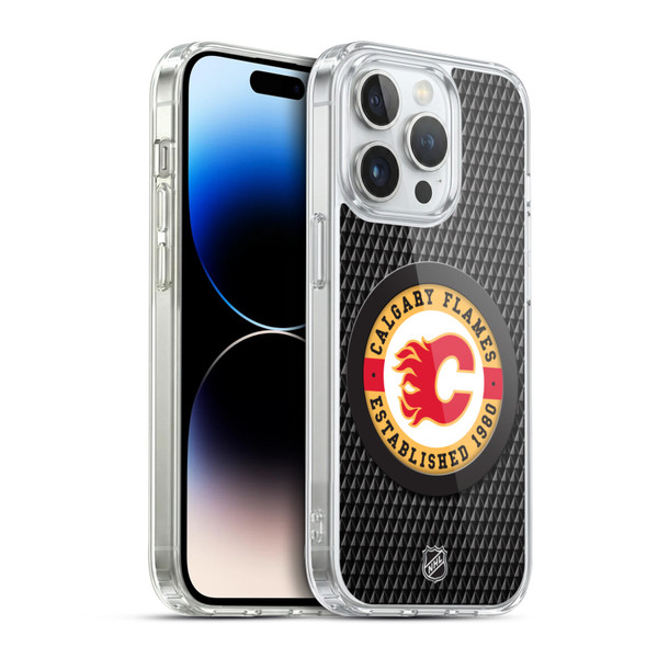 NHL Calgary Flames Puck Texture Soft Gel Case for Apple iPhone 14 Pro & MagSafe