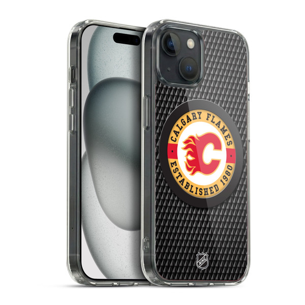 NHL Calgary Flames Puck Texture Soft Gel Case for Apple iPhone 15 Plus & MagSafe