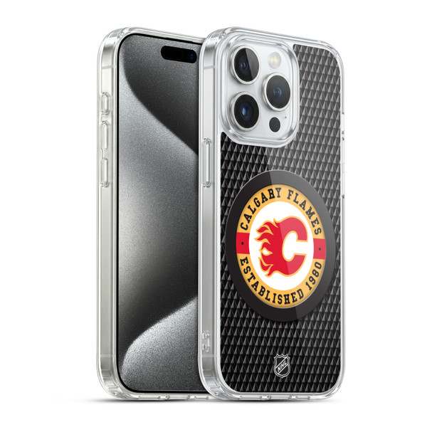 NHL Calgary Flames Puck Texture Soft Gel Case for Apple iPhone 15 Pro & MagSafe