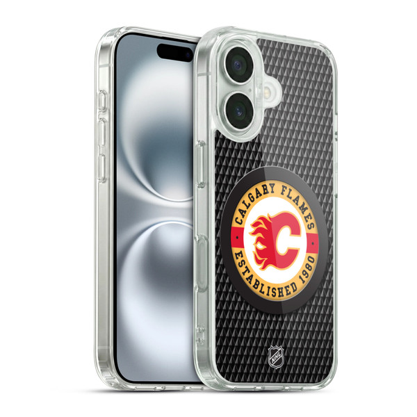 NHL Calgary Flames Puck Texture Soft Gel Case for Apple iPhone 16 & MagSafe