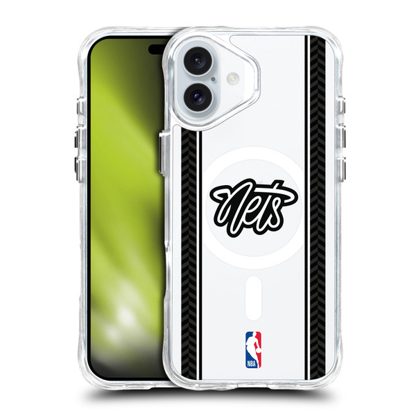 NBA Brooklyn Nets Logo Gray Design Text SHOCKPROOF BUMPER CASE COMPATIBLE WITH Apple iPhone 16 Plus & MAGSAFE
